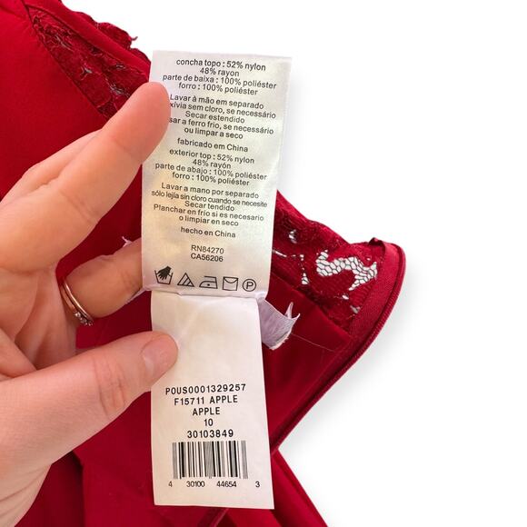 David’s Bridal Red One Shoulder Lace Chiffon Midi Dress Sz 10 | Holiday Party - Picture 5 of 5